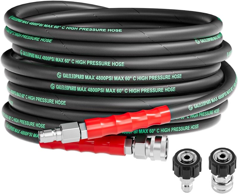 GALELEOPARD 3/8" Pressure Washer Hose 25FT 4800PSI with 3/8 Inch Quick Connect, Kink Resistant Industry Grade Steel Wire Braided, Wear Resistant Power Washer Hose with M22 14mm Adapter - Image 1